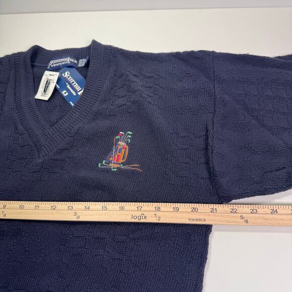 NWT Vintage Scottish Isle Made In USA Embroidered Blue Golf V Neck Sweater sz M - Picture 4 of 11